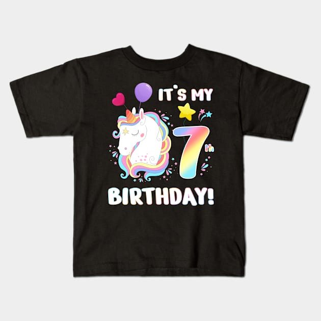 Cute Unicorn It's My 7th Birthday Kids T-Shirt by Kesehatan Ibu Dan Anak